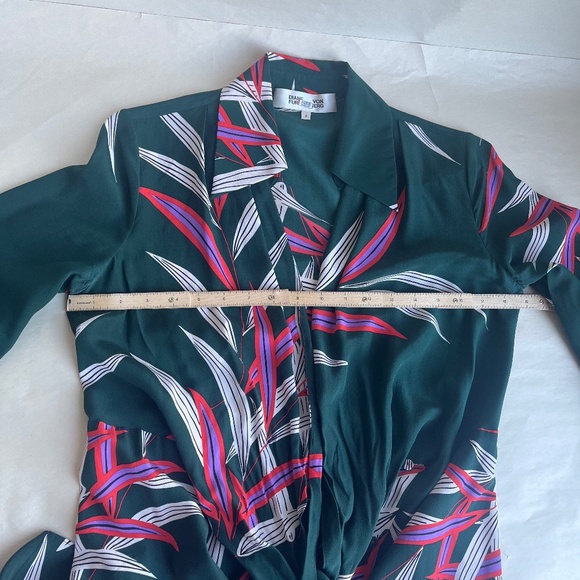 $468 DIANE VON FURSTENBERG QUINCY HUNTER PALM LEAVES SILK WRAP EFFECT MIDI DRESS - Picture 15 of 16